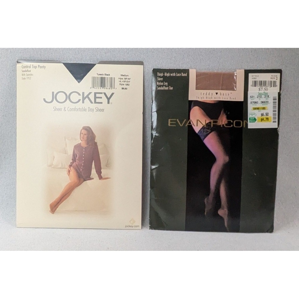 Jockey Evan Picone Hosiery Women M 2 Black Nude NEW Sheer Pantyhose Thigh Highs